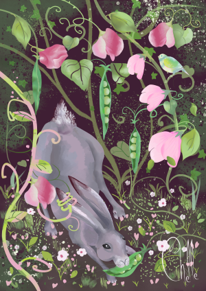 There's a hare in the pea patch. A4 digital art print.