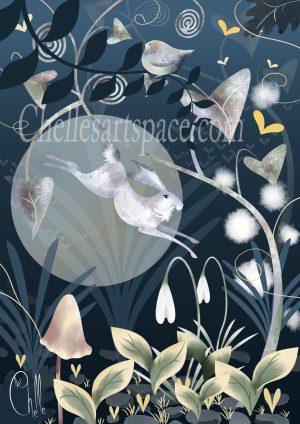 Moonlight Hare art print, A4