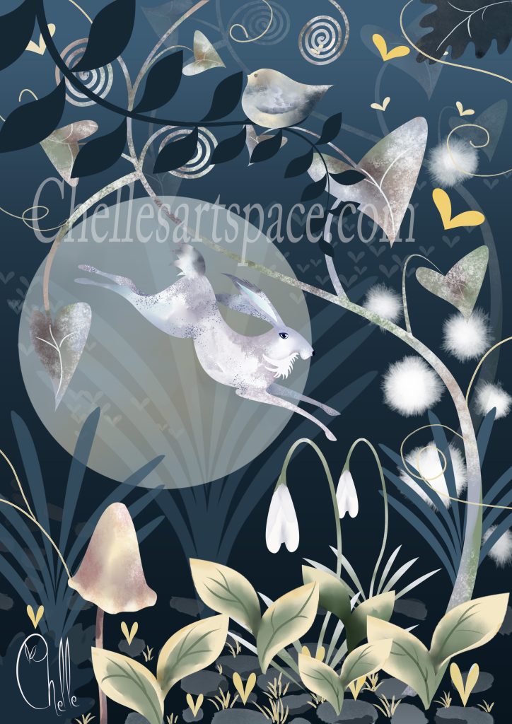 Moonlight Hare art print, A4