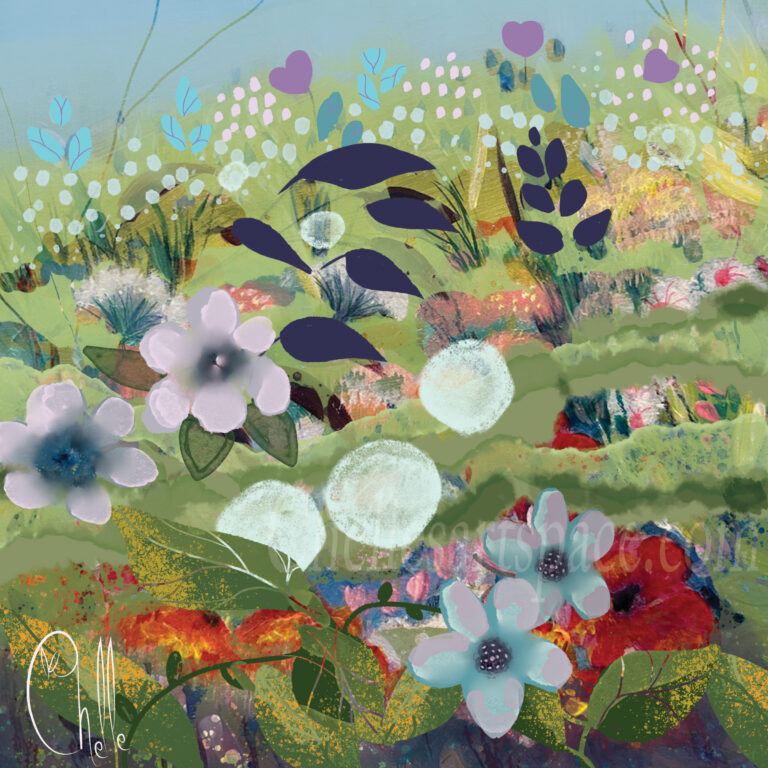Summer Garden 8x8 inch cheerful art print.