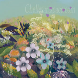 Summertime 2 - Colourful and pretty art print of a country garden.