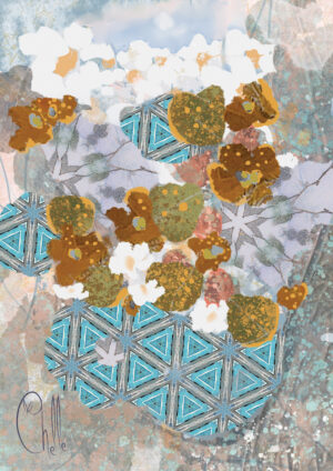Abstract with layers, patterns and colours.